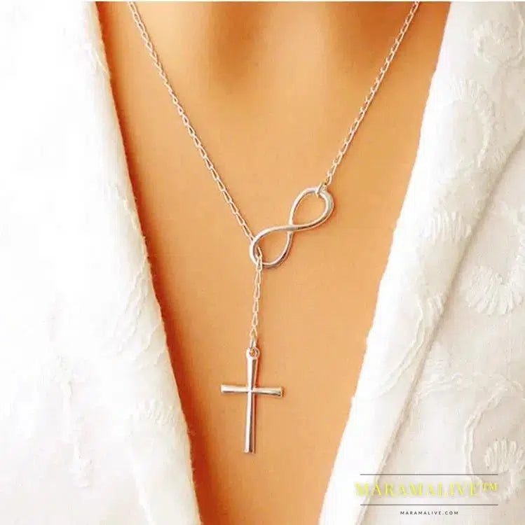 Unique Fashion Jewelry Infinity 8 Bit Minimalist Luck Cross Pendant Necklace Best Friend Chain Necklaces for Women