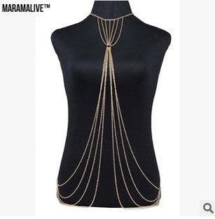 Unique Gothic Body Jewelry Tassel Chain Necklace Over Shirt