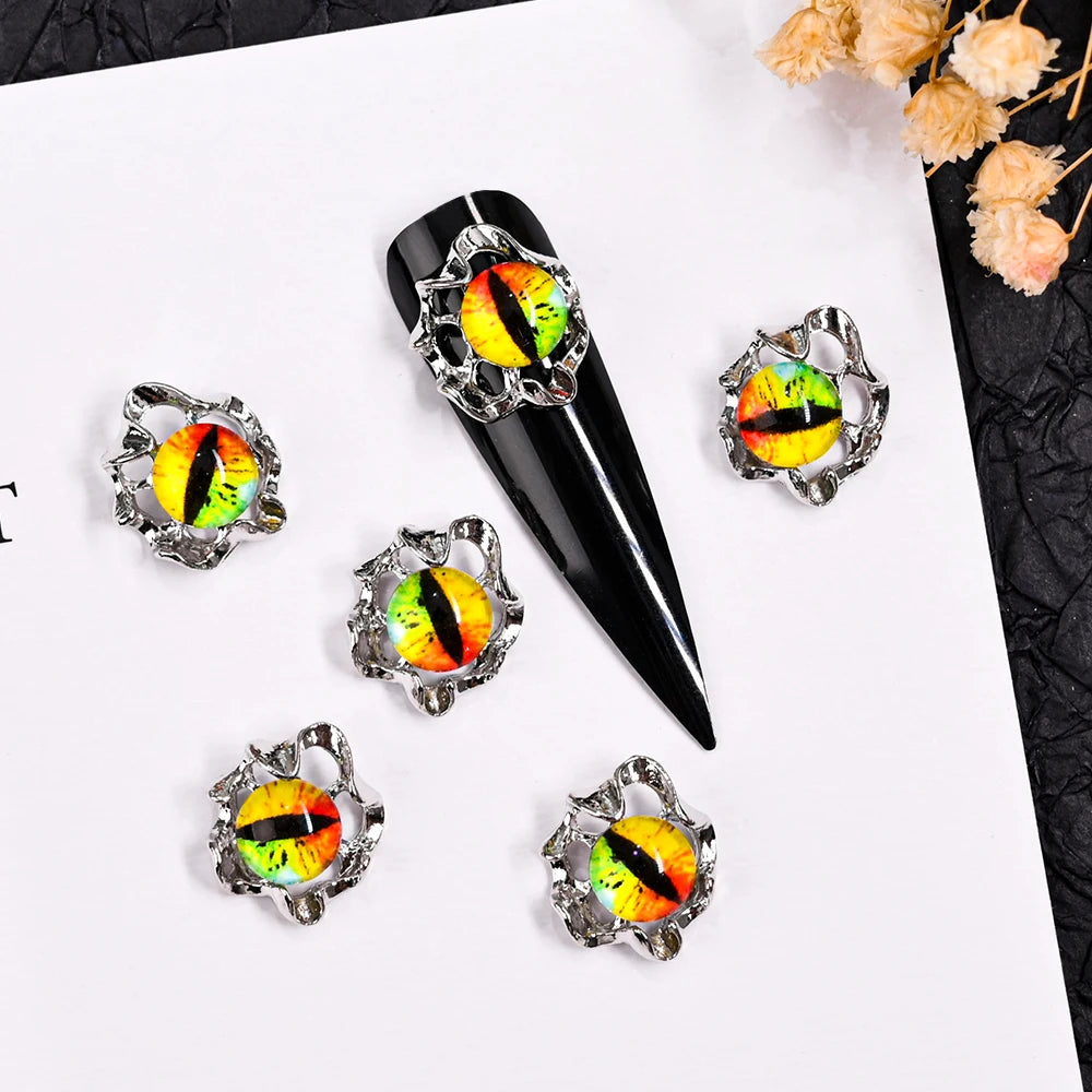 Unique Gothic Punk 3D Nail Art Charms - Steampunk Skeleton Cross Heart Spider - 10PCS Set for Trendy Halloween Nail Accessory