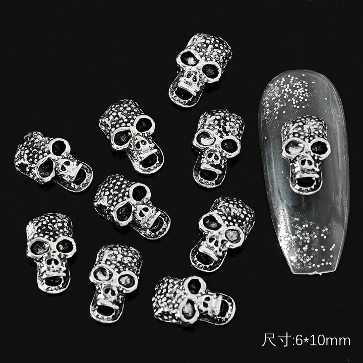 Unique Gothic Punk 3D Nail Art Charms - Steampunk Skeleton Cross Heart Spider - 10PCS Set for Trendy Halloween Nail Accessory