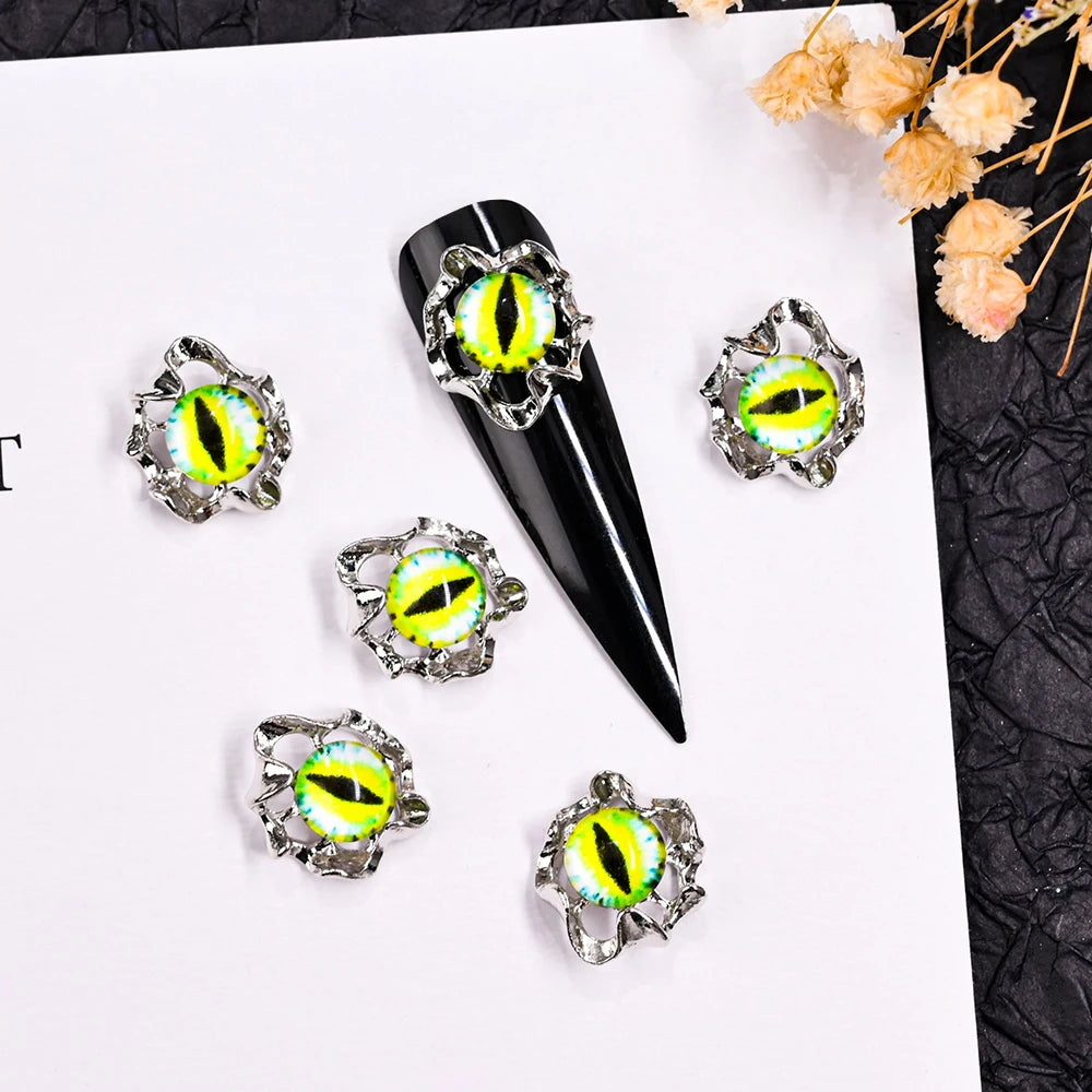 Unique Gothic Punk 3D Nail Art Charms - Steampunk Skeleton Cross Heart Spider - 10PCS Set for Trendy Halloween Nail Accessory