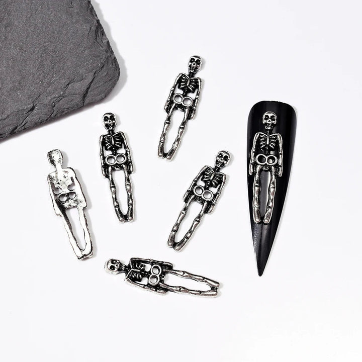 Unique Gothic Punk 3D Nail Art Charms - Steampunk Skeleton Cross Heart Spider - 10PCS Set for Trendy Halloween Nail Accessory