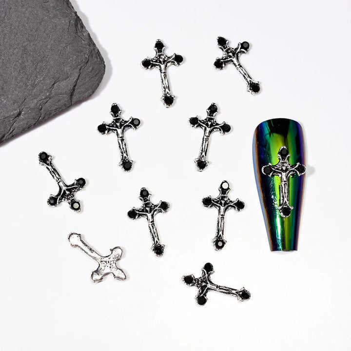 Unique Gothic Punk 3D Nail Art Charms - Steampunk Skeleton Cross Heart Spider - 10PCS Set for Trendy Halloween Nail Accessory