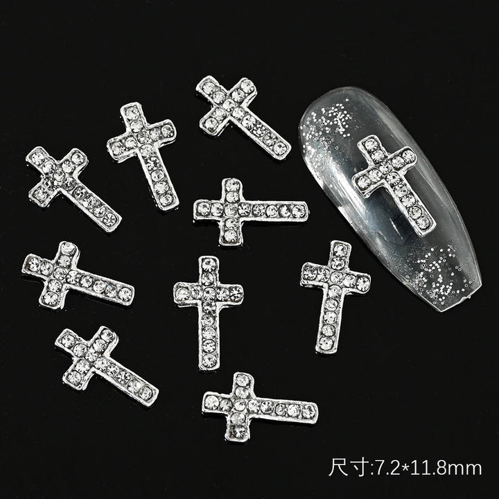 Unique Gothic Punk 3D Nail Art Charms - Steampunk Skeleton Cross Heart Spider - 10PCS Set for Trendy Halloween Nail Accessory