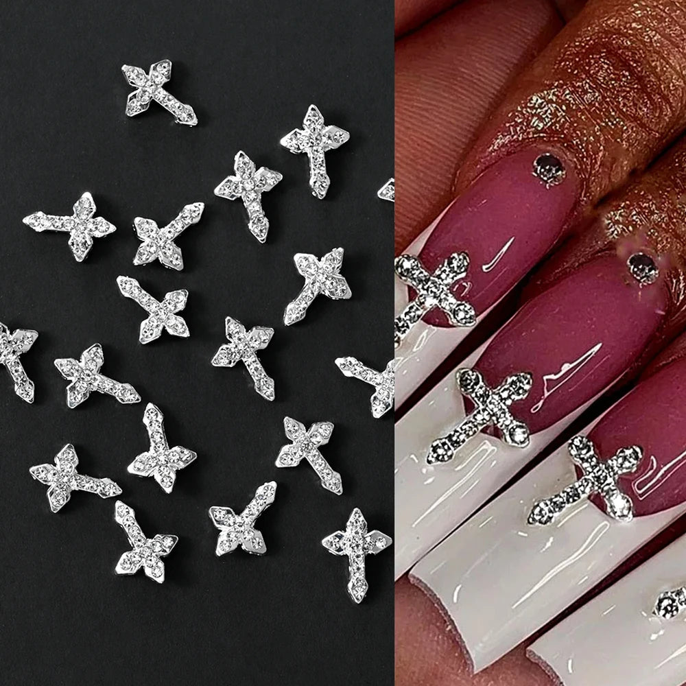 Unique Gothic Punk 3D Nail Art Charms - Steampunk Skeleton Cross Heart Spider - 10PCS Set for Trendy Halloween Nail Accessory