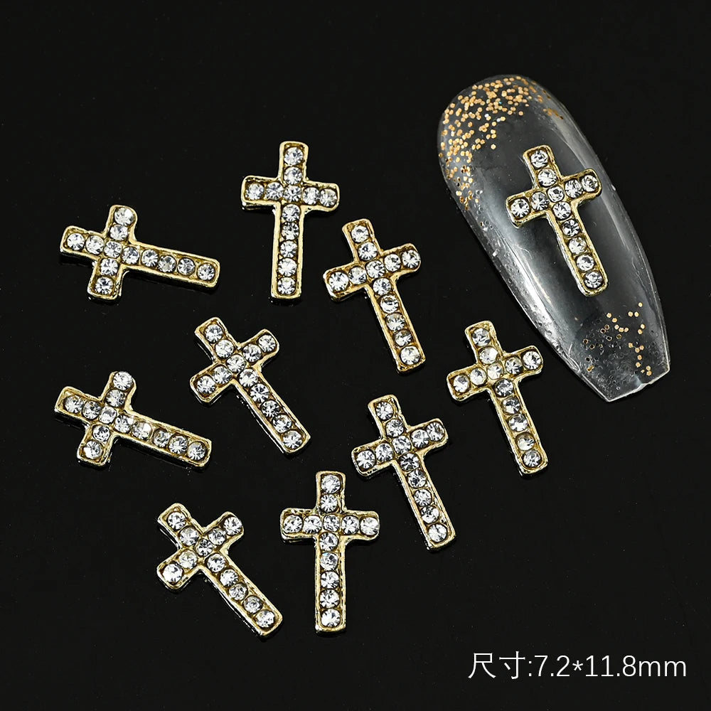 Unique Gothic Punk 3D Nail Art Charms - Steampunk Skeleton Cross Heart Spider - 10PCS Set for Trendy Halloween Nail Accessory