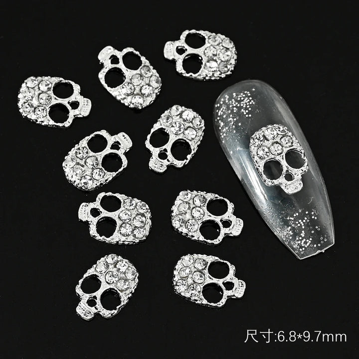 Unique Gothic Punk 3D Nail Art Charms - Steampunk Skeleton Cross Heart Spider - 10PCS Set for Trendy Halloween Nail Accessory