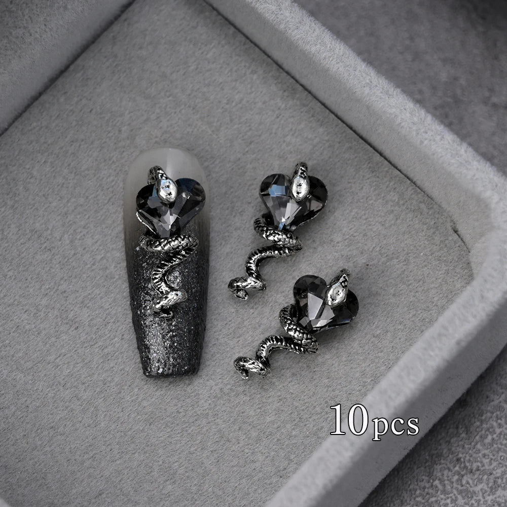 Unique Gothic Punk 3D Nail Art Charms - Steampunk Skeleton Cross Heart Spider - 10PCS Set for Trendy Halloween Nail Accessory