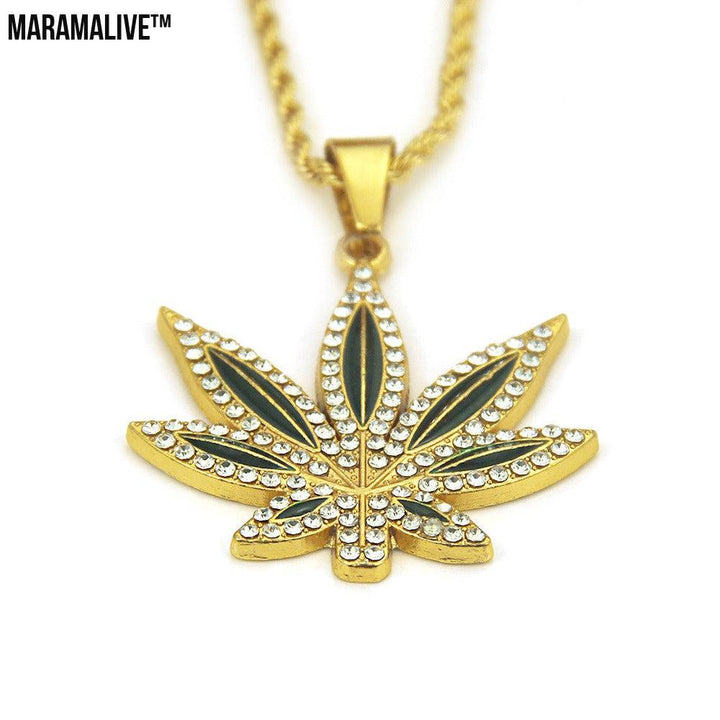 Unique Leaf Pendant Necklace - Punk Hip Hop zircon plant