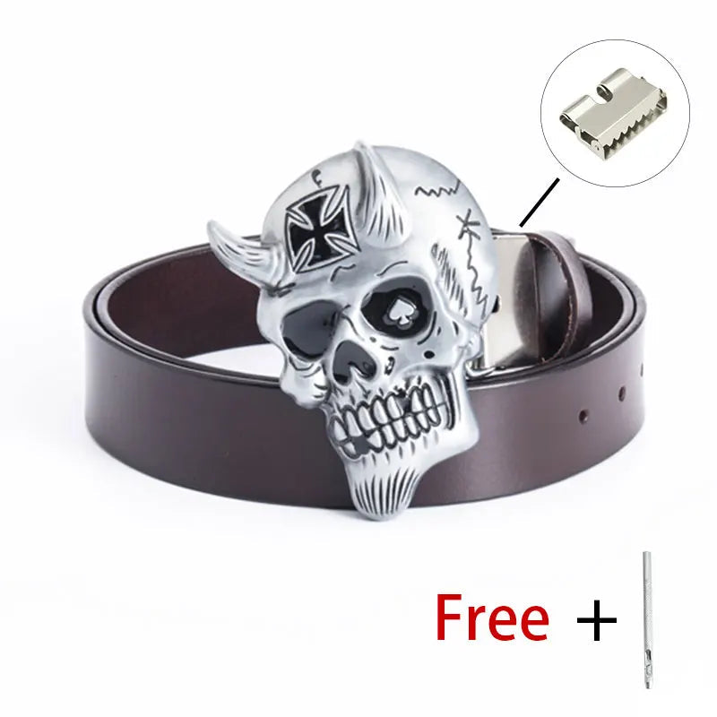 Unique Men's Fashion Belt - Retro Cross Little Devil Skull Buckle