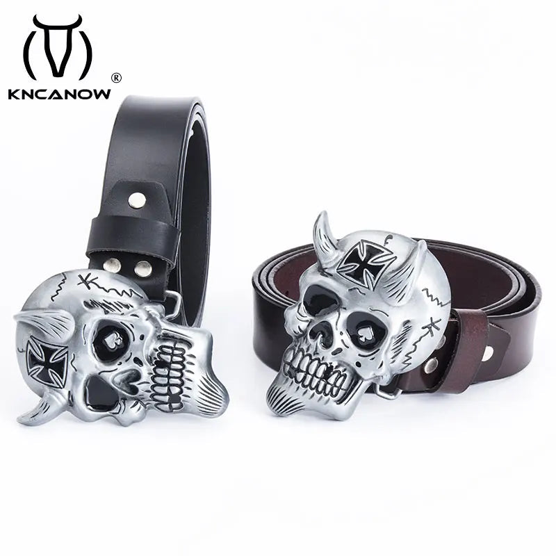 Unique Men's Fashion Belt - Retro Cross Little Devil Skull Buckle