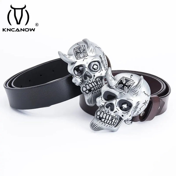 Unique Men's Fashion Belt - Retro Cross Little Devil Skull Buckle