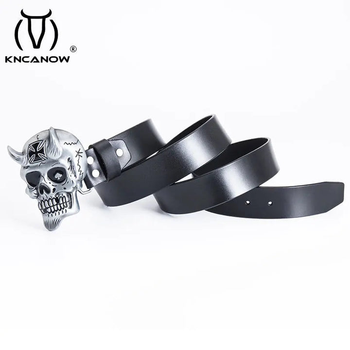 Unique Men's Fashion Belt - Retro Cross Little Devil Skull Buckle