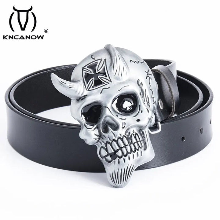 Unique Men's Fashion Belt - Retro Cross Little Devil Skull Buckle