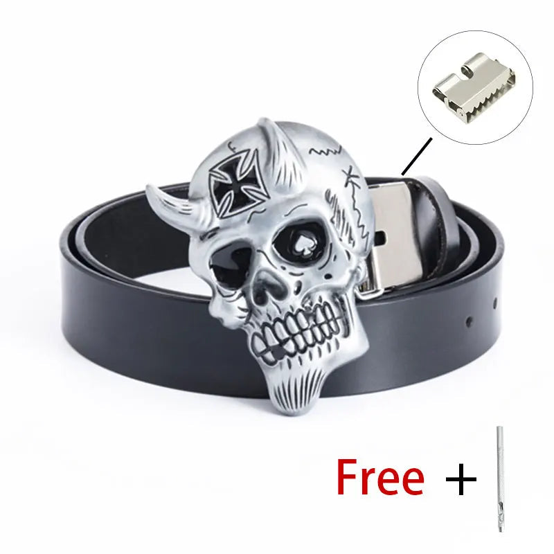 Unique Men's Fashion Belt - Retro Cross Little Devil Skull Buckle