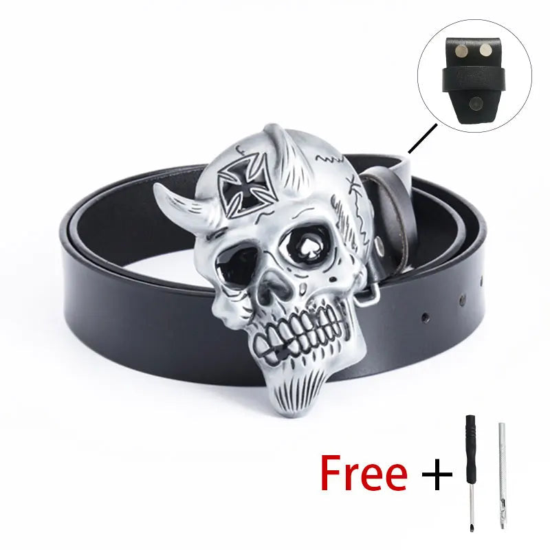 Unique Men's Fashion Belt - Retro Cross Little Devil Skull Buckle