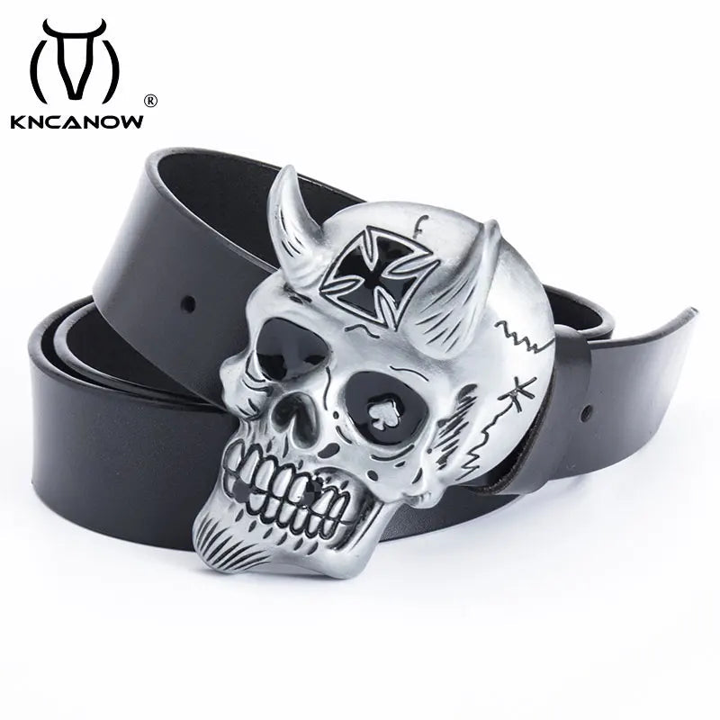 Unique Men's Fashion Belt - Retro Cross Little Devil Skull Buckle