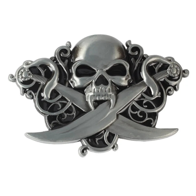 Pirate Skull with crossed swords metal Belt Buckle for Men Belts DIY Accessories Western Cowboy Punk Rock Style Fits 38mm