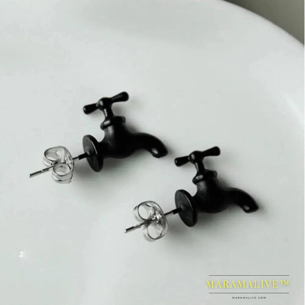 Unique Punk Style Silver Water Faucet Drop Earrings