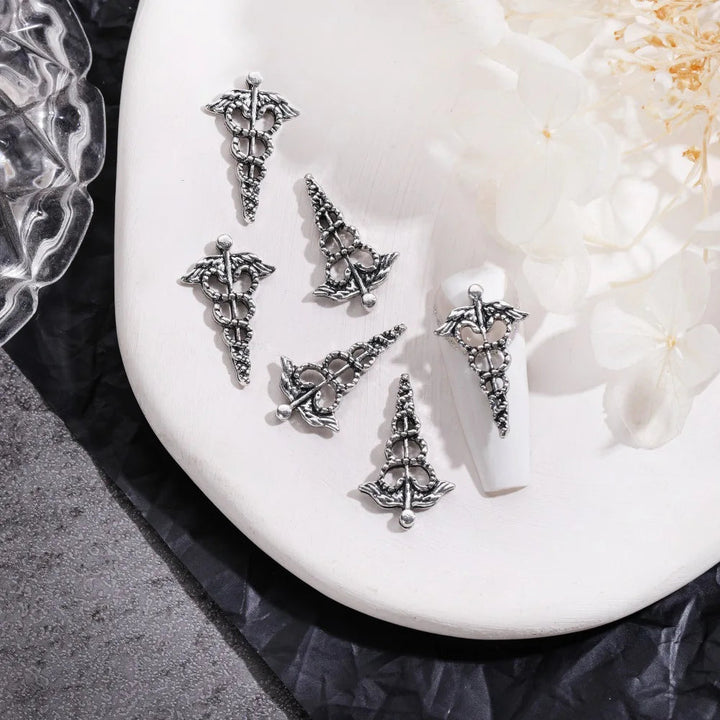 Unique Steampunk Gothic 3D Alloy Nail Art Skeleton Cross Charms - 10PCS Set - Perfect For Halloween Decoration Design Supplies Tool