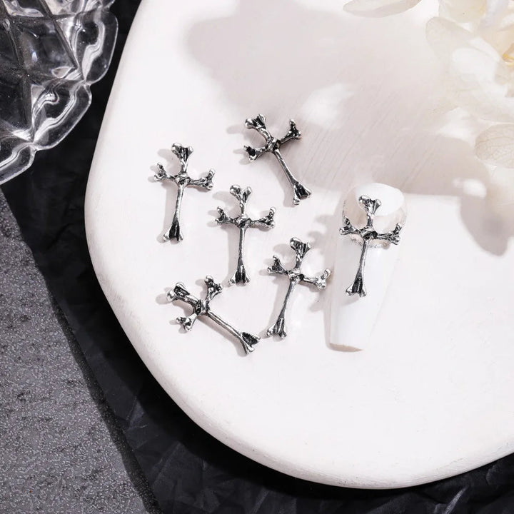 Unique Steampunk Gothic 3D Alloy Nail Art Skeleton Cross Charms - 10PCS Set - Perfect For Halloween Decoration Design Supplies Tool