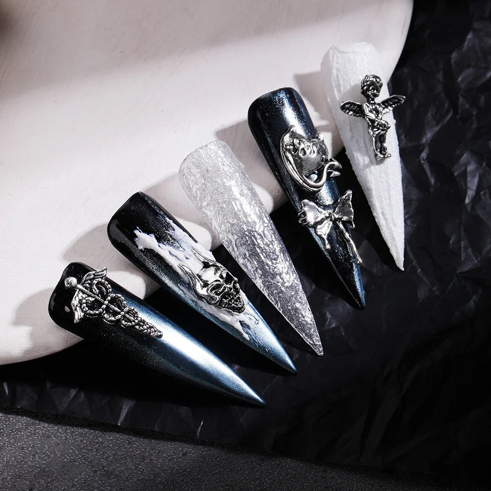 Unique Steampunk Gothic 3D Alloy Nail Art Skeleton Cross Charms - 10PCS Set - Perfect For Halloween Decoration Design Supplies Tool