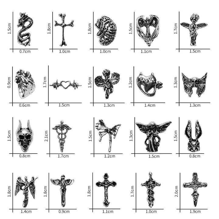 Unique Steampunk Gothic 3D Alloy Nail Art Skeleton Cross Charms - 10PCS Set - Perfect For Halloween Decoration Design Supplies Tool