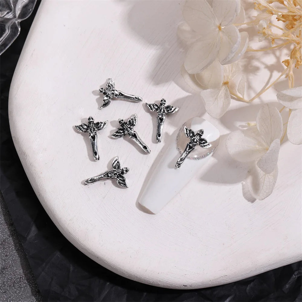 Unique Steampunk Gothic 3D Alloy Nail Art Skeleton Cross Charms - 10PCS Set - Perfect For Halloween Decoration Design Supplies Tool