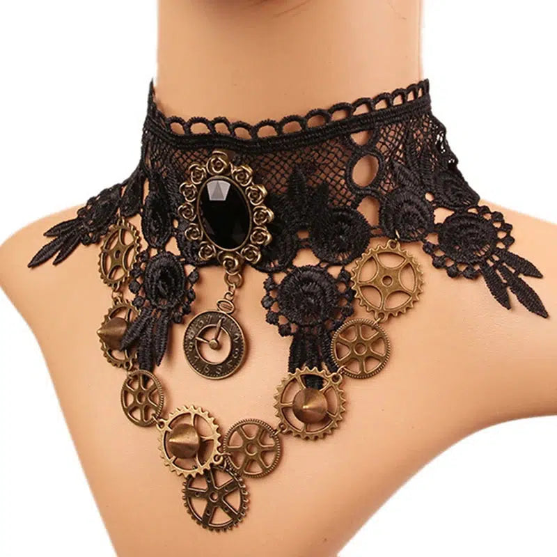 Steampunk GothicCharm Choker Hollow Flower Sexy Lace Necklace Jewelry Accessories Necklaces Women Statement Gear Chain Design