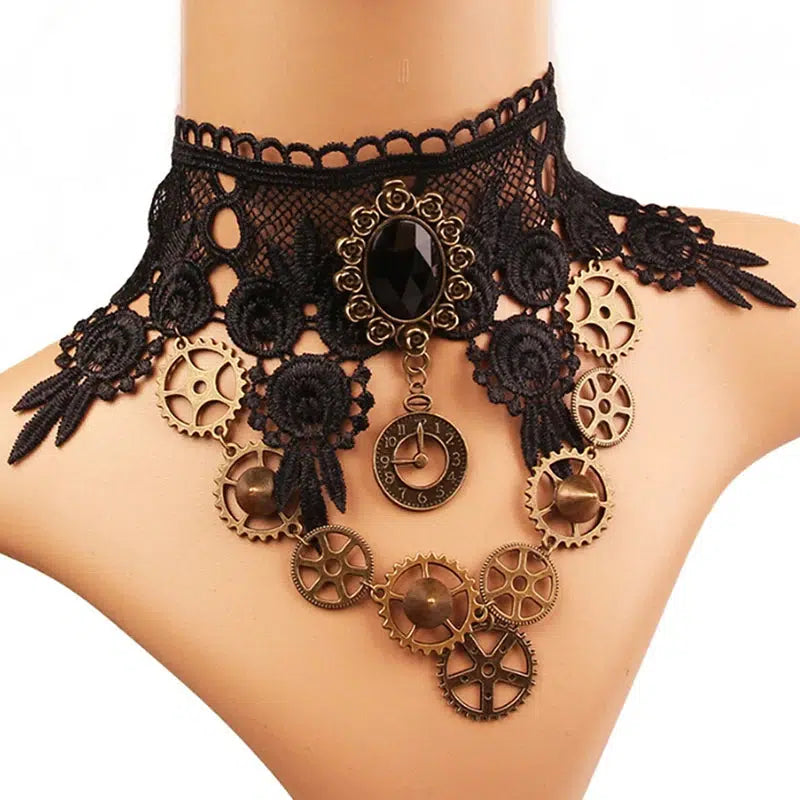 Steampunk GothicCharm Choker Hollow Flower Sexy Lace Necklace Jewelry Accessories Necklaces Women Statement Gear Chain Design