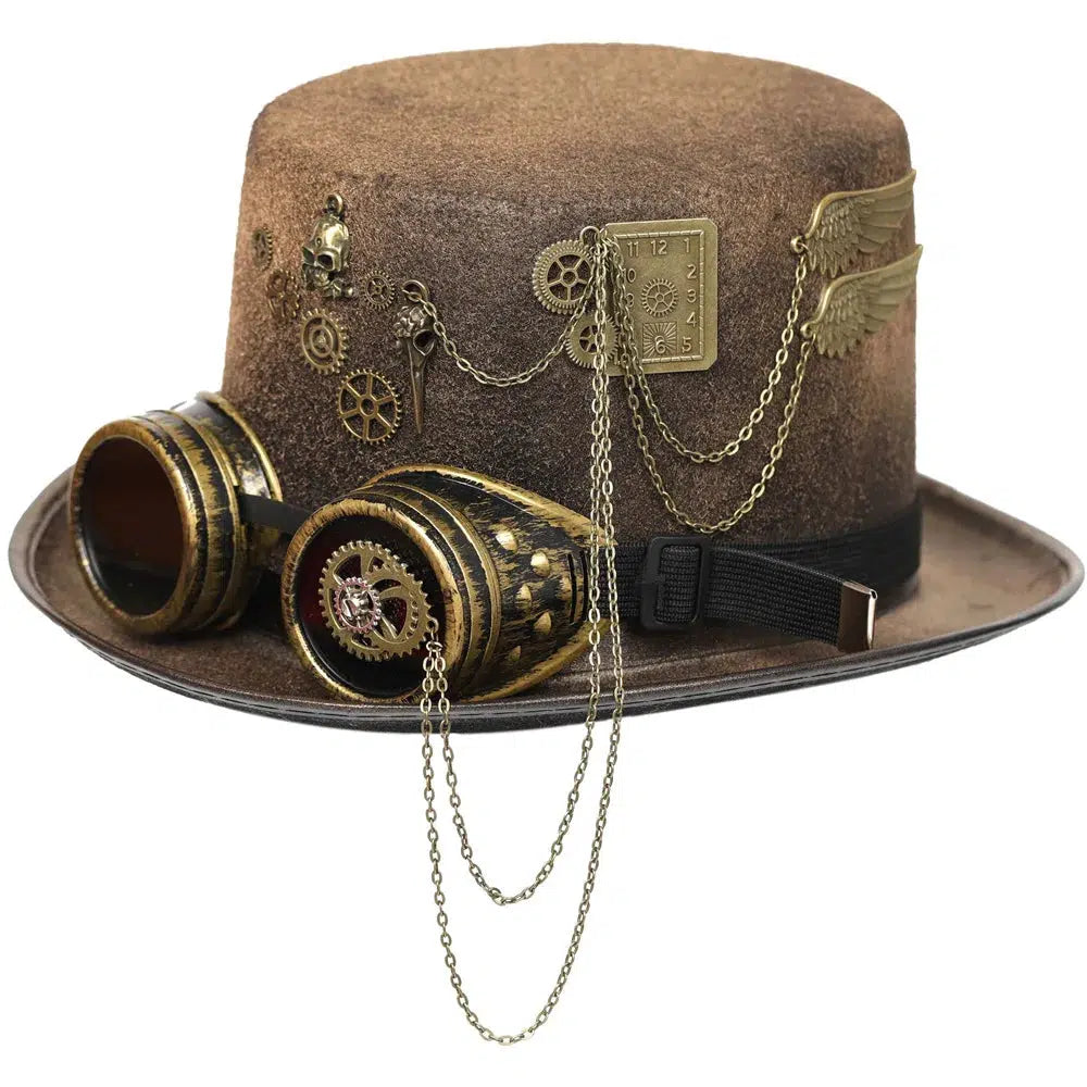 Unique Steampunk Top Hat - Victorian Gothic Rivet Style - Retro Metal Gears - Unisex Wide Brim Headwear for Jazz Cosplay & Fancy Dress