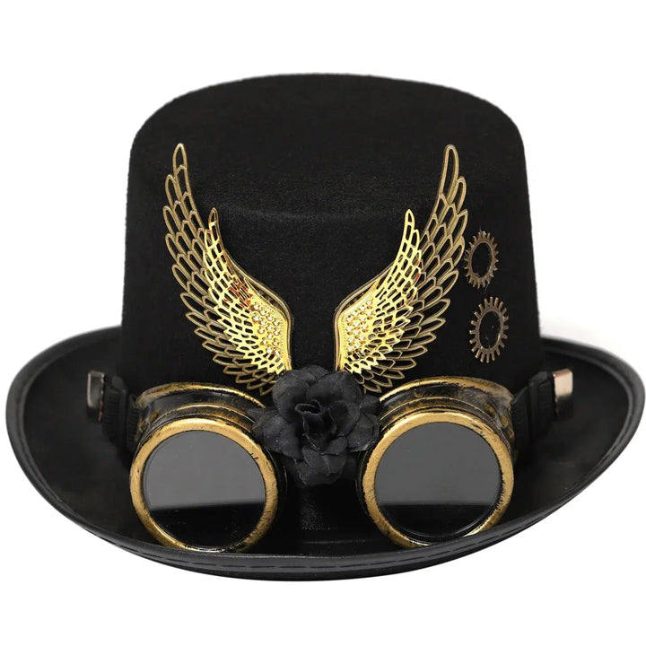 Unique Steampunk Top Hat - Victorian Gothic Rivet Style - Retro Metal Gears - Unisex Wide Brim Headwear for Jazz Cosplay & Fancy Dress