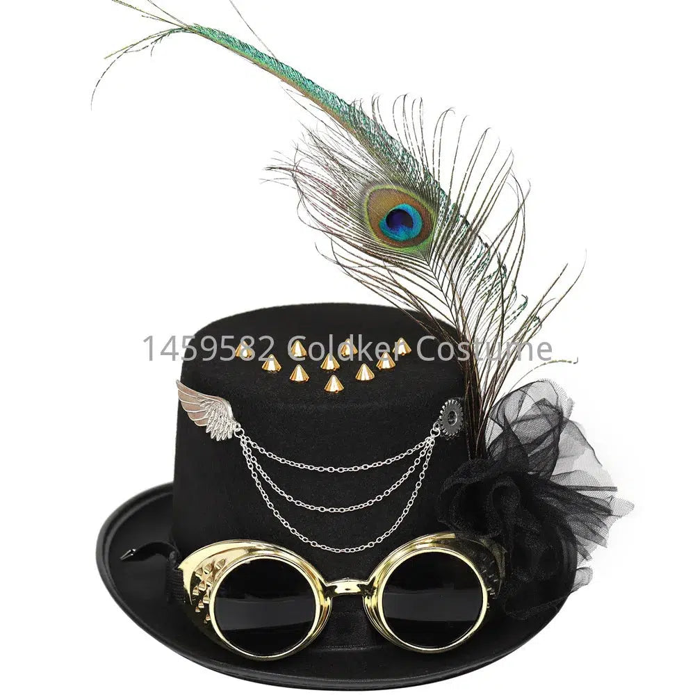 Unique Steampunk Top Hat - Victorian Gothic Rivet Style - Retro Metal Gears - Unisex Wide Brim Headwear for Jazz Cosplay & Fancy Dress