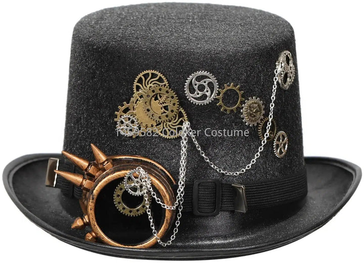 Unique Steampunk Top Hat - Victorian Gothic Rivet Style - Retro Metal Gears - Unisex Wide Brim Headwear for Jazz Cosplay & Fancy Dress