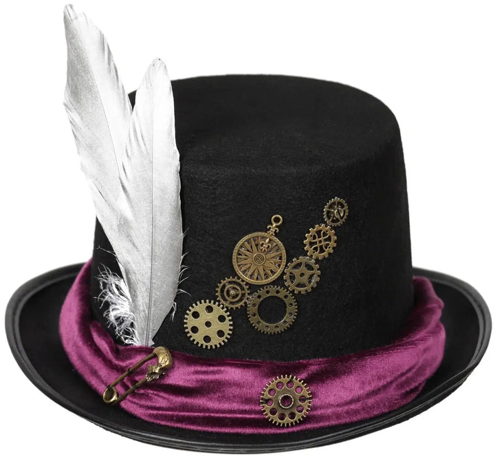 Unique Steampunk Top Hat - Victorian Gothic Rivet Style - Retro Metal Gears - Unisex Wide Brim Headwear for Jazz Cosplay & Fancy Dress