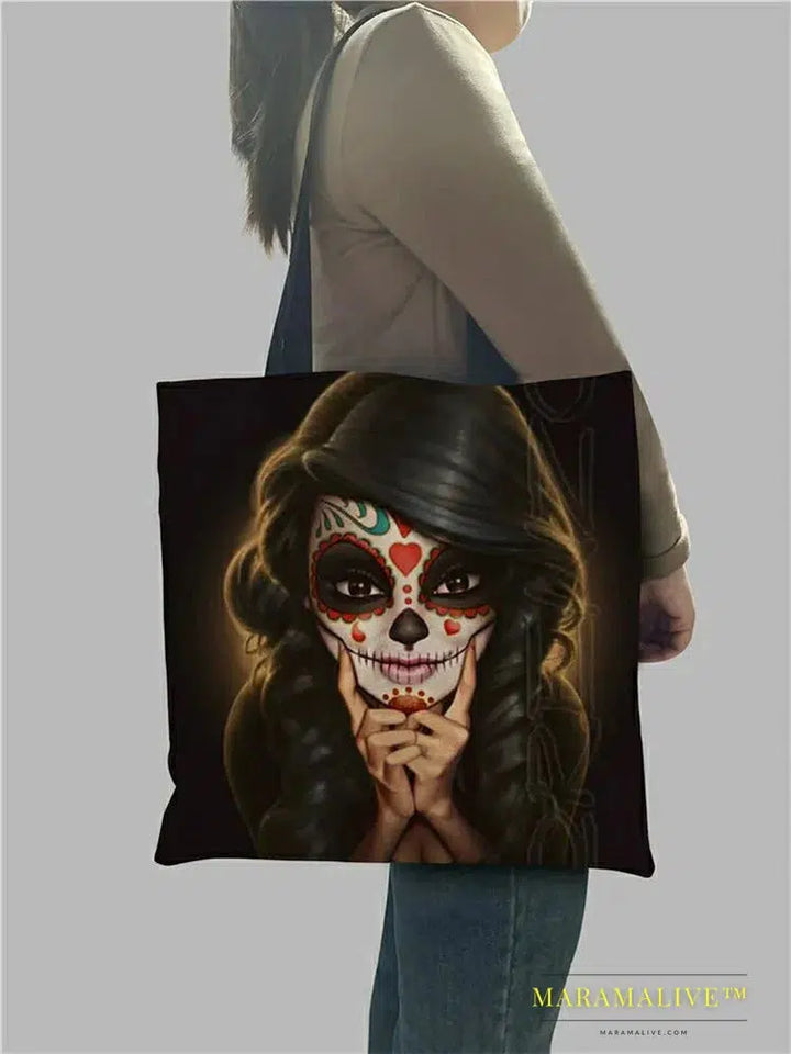 Unique Sugar Skull Print Tote Bags For Women Traveling Shopping Bags Large Capacity Foldable Lady Printed Handbags