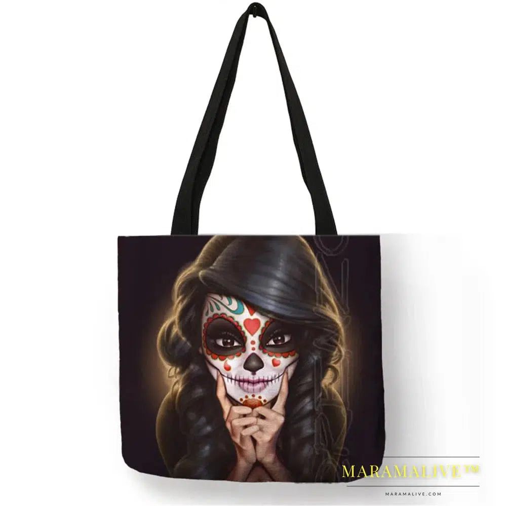 Unique Sugar Skull Print Tote Bags For Women Traveling Shopping Bags Large Capacity Foldable Lady Printed Handbags