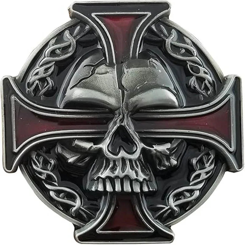 Vintage Skull Skeleton Celtic Cross Belt Buckle American Western Cowboy For Men