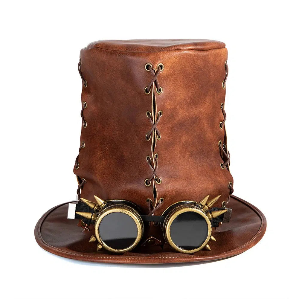 Unique Vintage Steampunk Leather Top Hat with Gothic Rave Nightclub Appeal