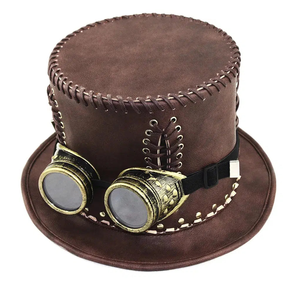 Unique Vintage Steampunk Leather Top Hat with Gothic Rave Nightclub Appeal