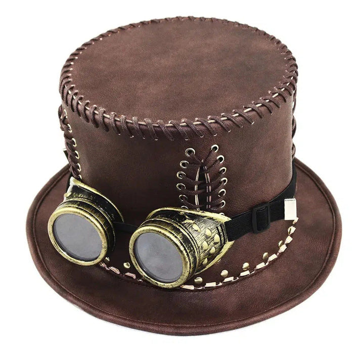 Unique Vintage Steampunk Leather Top Hat with Gothic Rave Nightclub Appeal