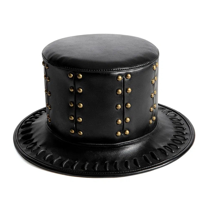 Unique Vintage Steampunk Leather Top Hat with Gothic Rave Nightclub Appeal