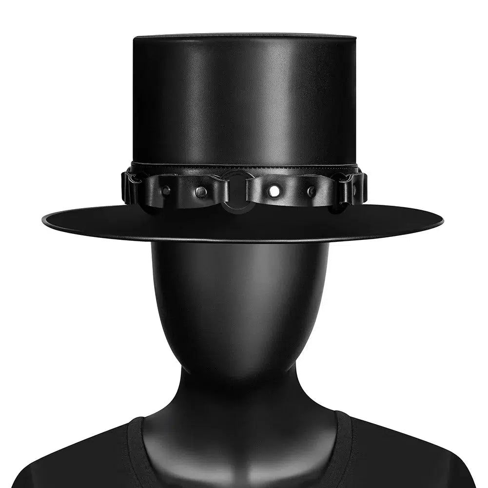 Unique Vintage Steampunk Leather Top Hat with Gothic Rave Nightclub Appeal