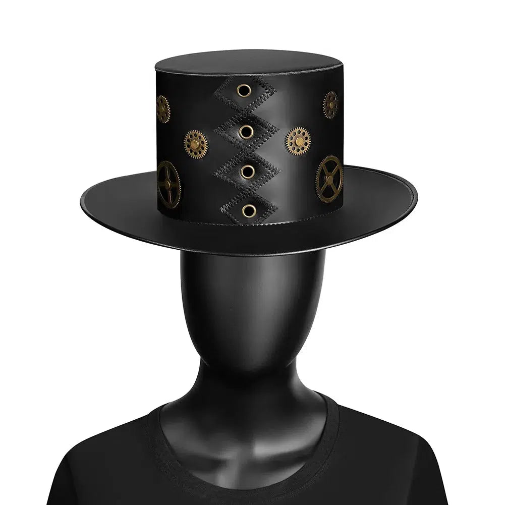 Unique Vintage Steampunk Leather Top Hat with Gothic Rave Nightclub Appeal