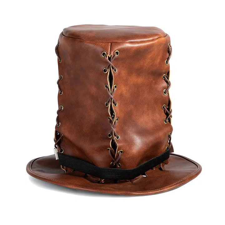 Unique Vintage Steampunk Leather Top Hat with Gothic Rave Nightclub Appeal