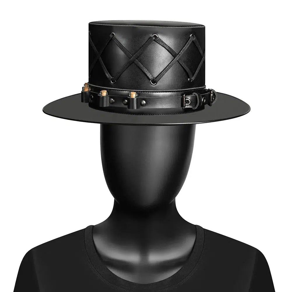 Unique Vintage Steampunk Leather Top Hat with Gothic Rave Nightclub Appeal