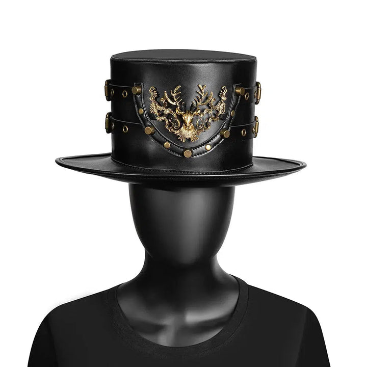 Unique Vintage Steampunk Leather Top Hat with Gothic Rave Nightclub Appeal