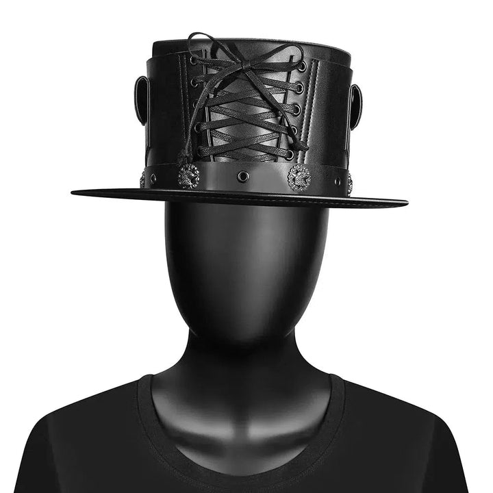 Unique Vintage Steampunk Leather Top Hat with Gothic Rave Nightclub Appeal