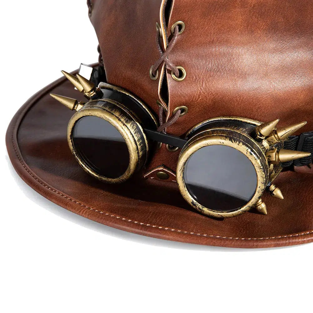 Unique Vintage Steampunk Leather Top Hat with Gothic Rave Nightclub Appeal