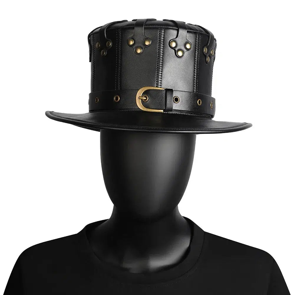 Unique Vintage Steampunk Leather Top Hat with Gothic Rave Nightclub Appeal